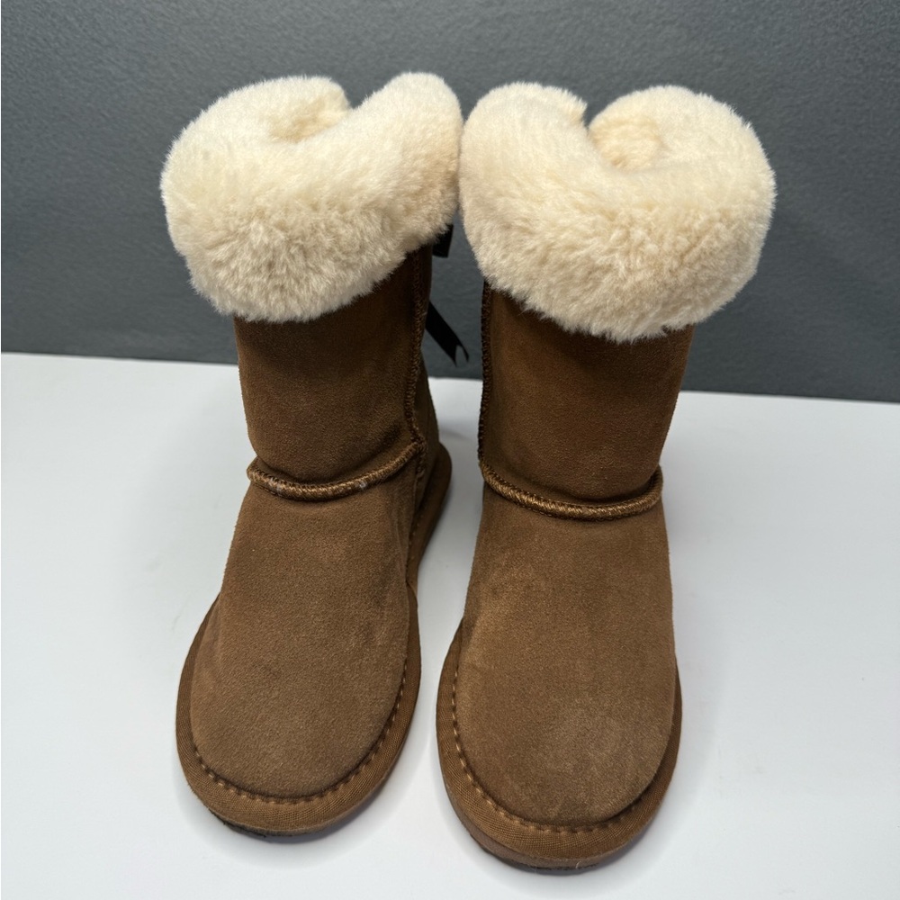 Lamo Marie Suede Faux Fur Lined Lace Up Boots Chestnut Brown Youth Size 2